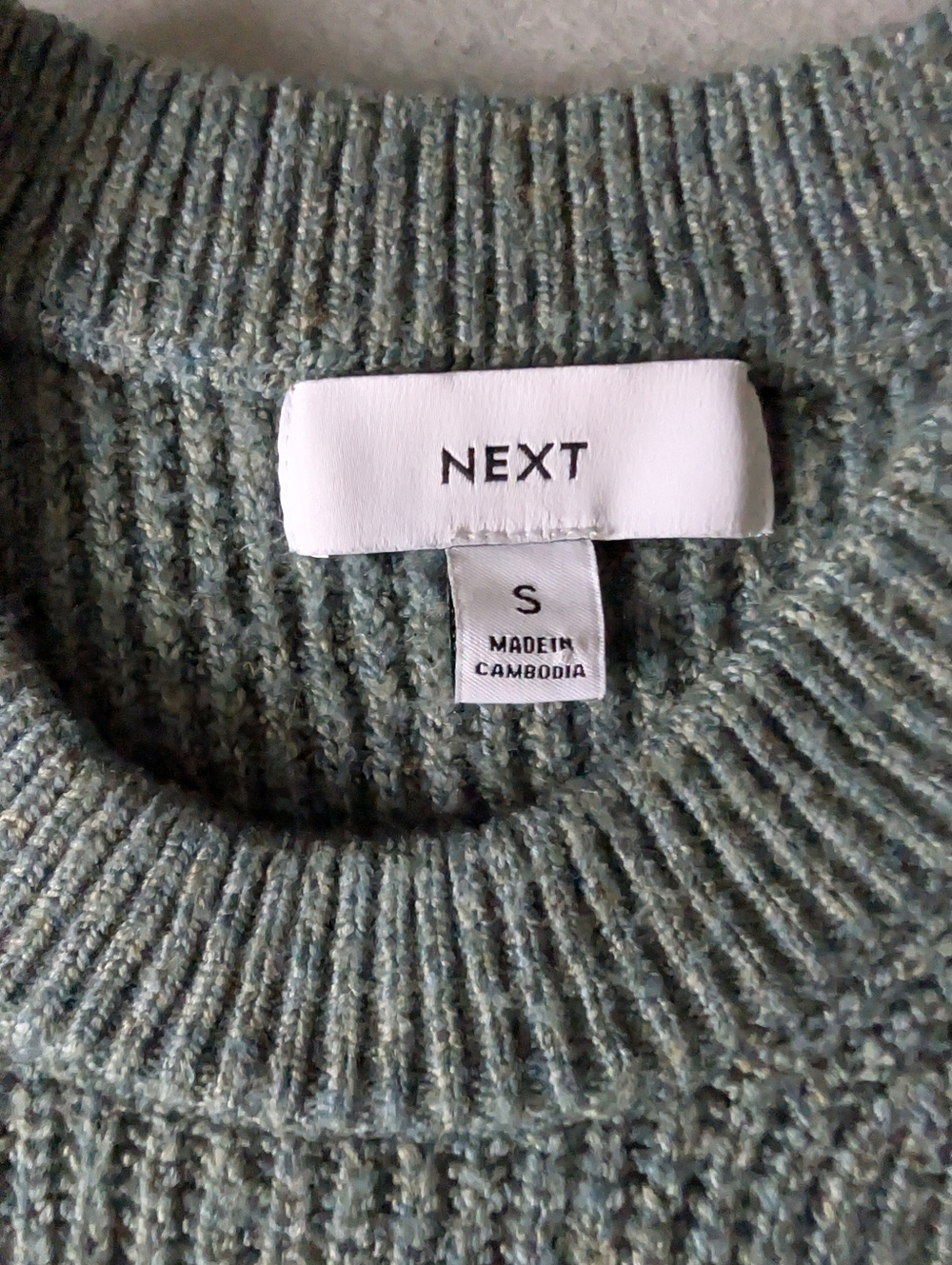 Sage Green Teal Ribbed Knit Sweater Mens Small Minimalist Crewneck Cozy Pullover image 6